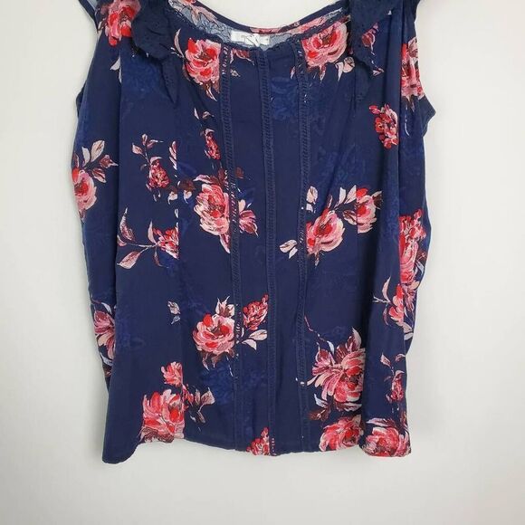 Maurices 1X Navy Floral Ruffle Cap Sleeve Top - Picture 2 of 7